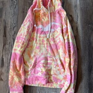 Medium Hollister Pink and Yellow Tie-Dye Hoodie